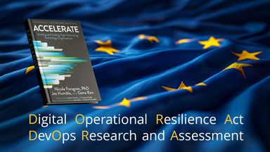The Accelerate book with the European Union flag in the background